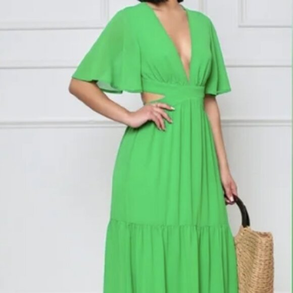 #40 Bella Charles Sophia Cutout Maxi Green Summer Dress - Picture 4 of 4